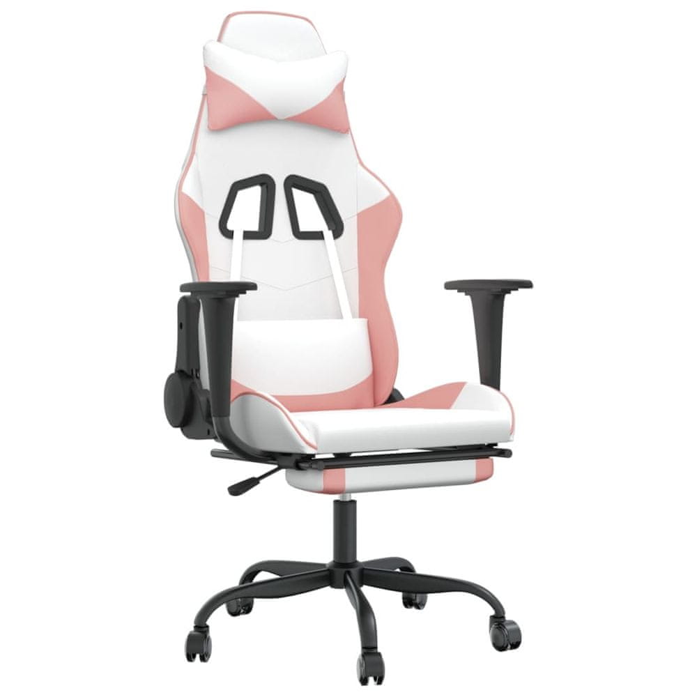 Vidaxl Masážna herná stolička s podnožkou, bielo ružová, umelá koža